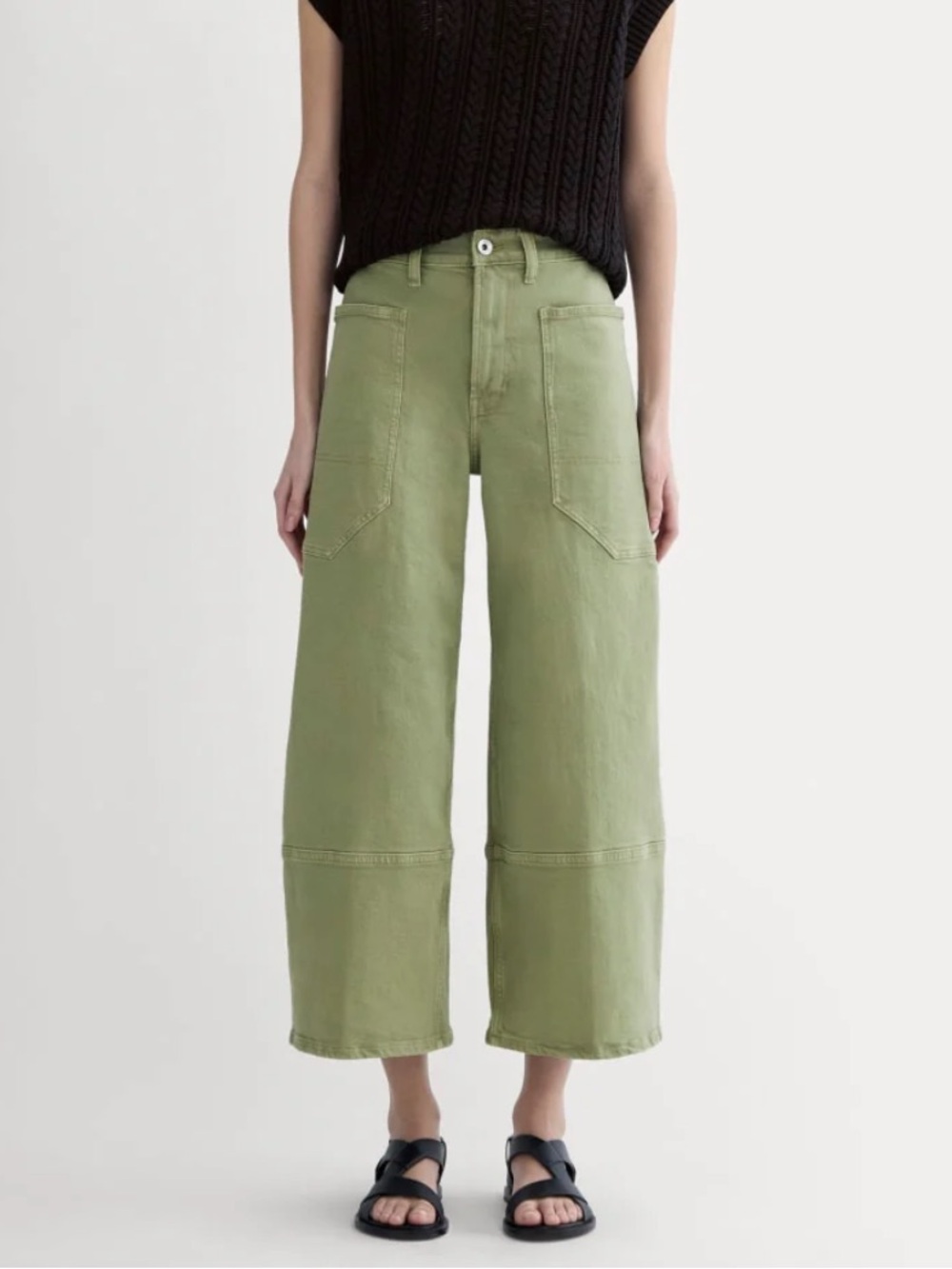 Everlane Oil Green Wide-Crop Gardener Jeans